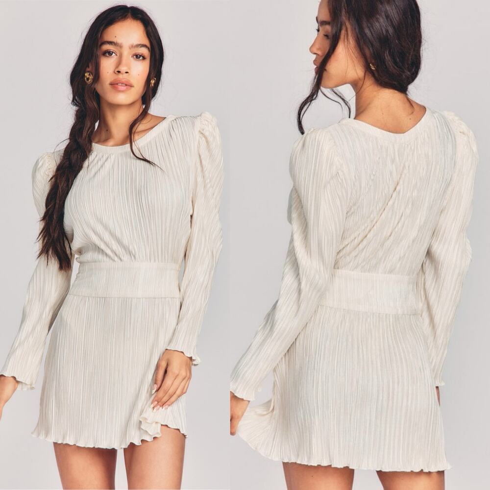 LoveShackFancy NWT Carleen Long Sleeve Mini Dress Cream/Beige Size 00/XXS